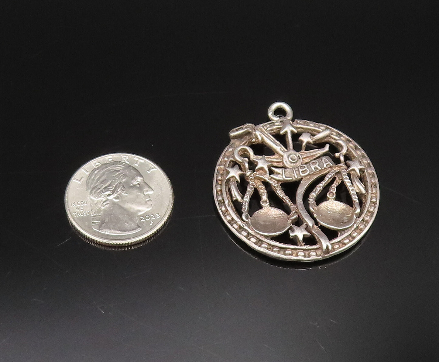 925 Silver Vintage Openwork 3D Libra Scale & Stars Zodiac Pendant PT21745
