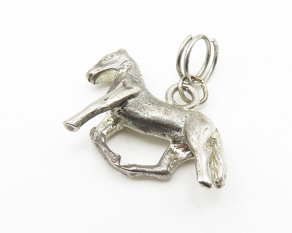 925 Sterling Silver Vintage Petite Dark Tone Galloping Horse Pendant PT8469