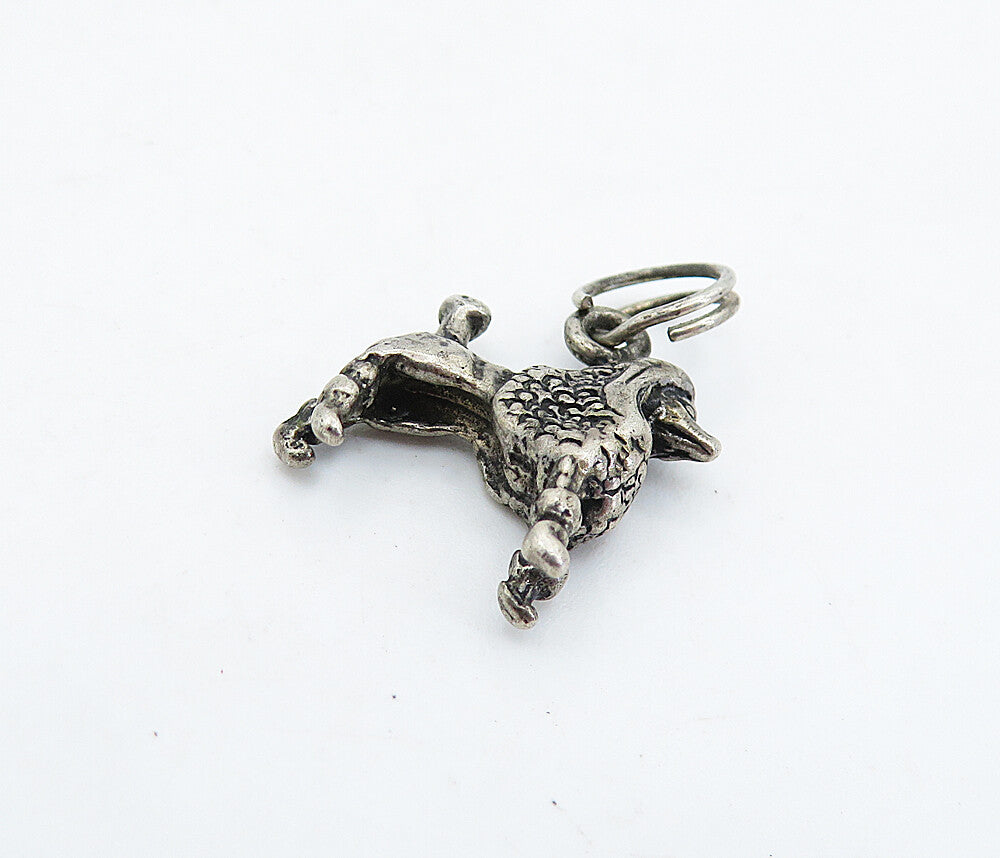 925 Sterling Silver Vintage Petite Dark Tone Poodle Dog Motif Pendant PT3827
