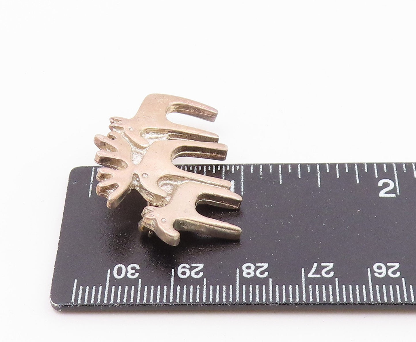 MEXICO 925 Sterling Silver Vintage Dark Tone Triple Moose Brooch Pin BP5005
