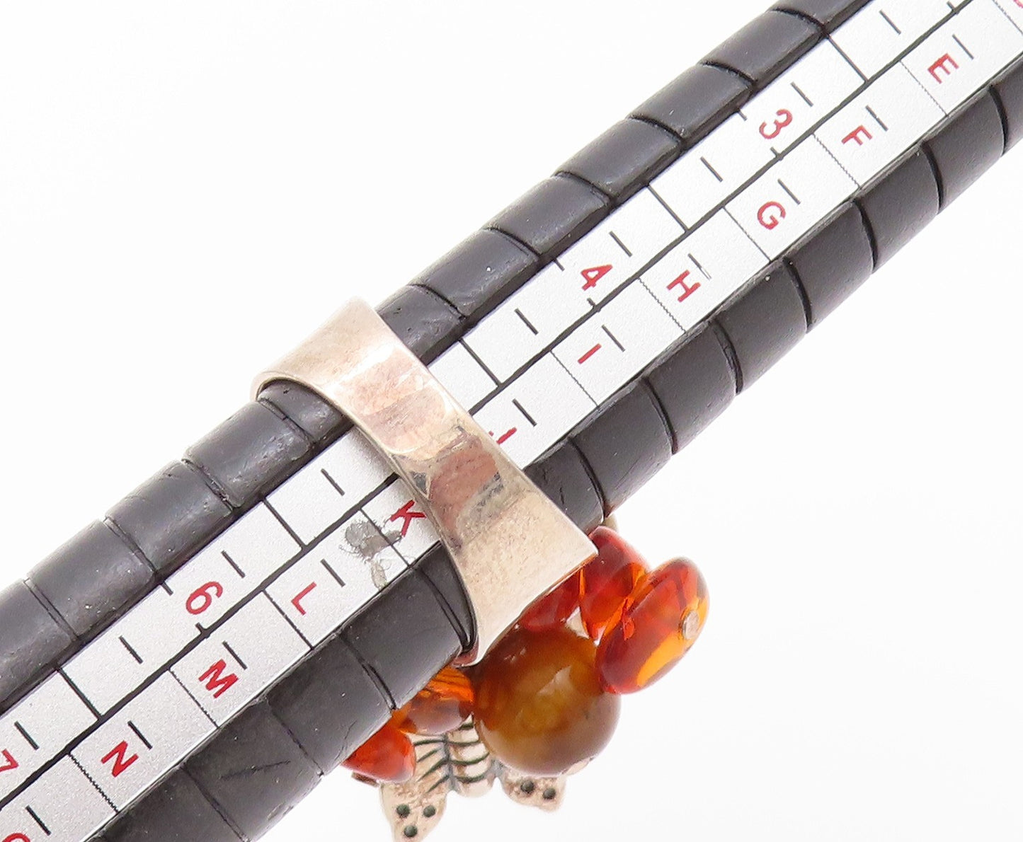 925 Sterling Silver Vintage Ring Amber & Gemstone Floral Design Sz 5 RG32347