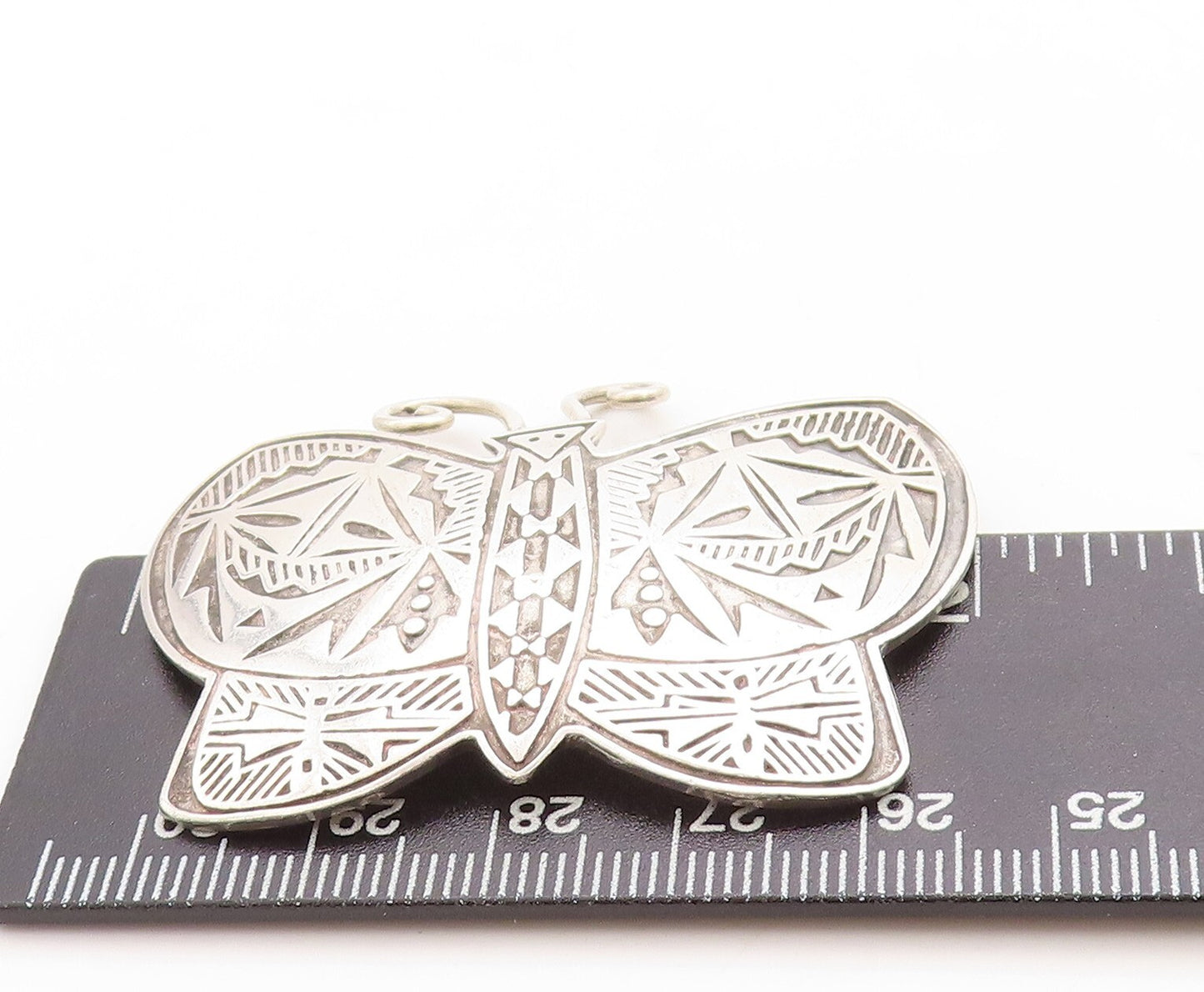 925 Sterling Silver Vintage Brooch Pin Solid Carved Happy Butterfly BP11396