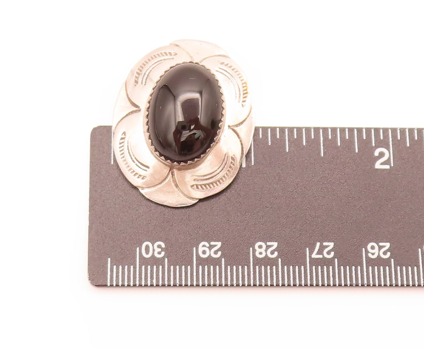 NAVAJO 925 Sterling Silver Vintage Onyx Seed Floral Earrings EG12440