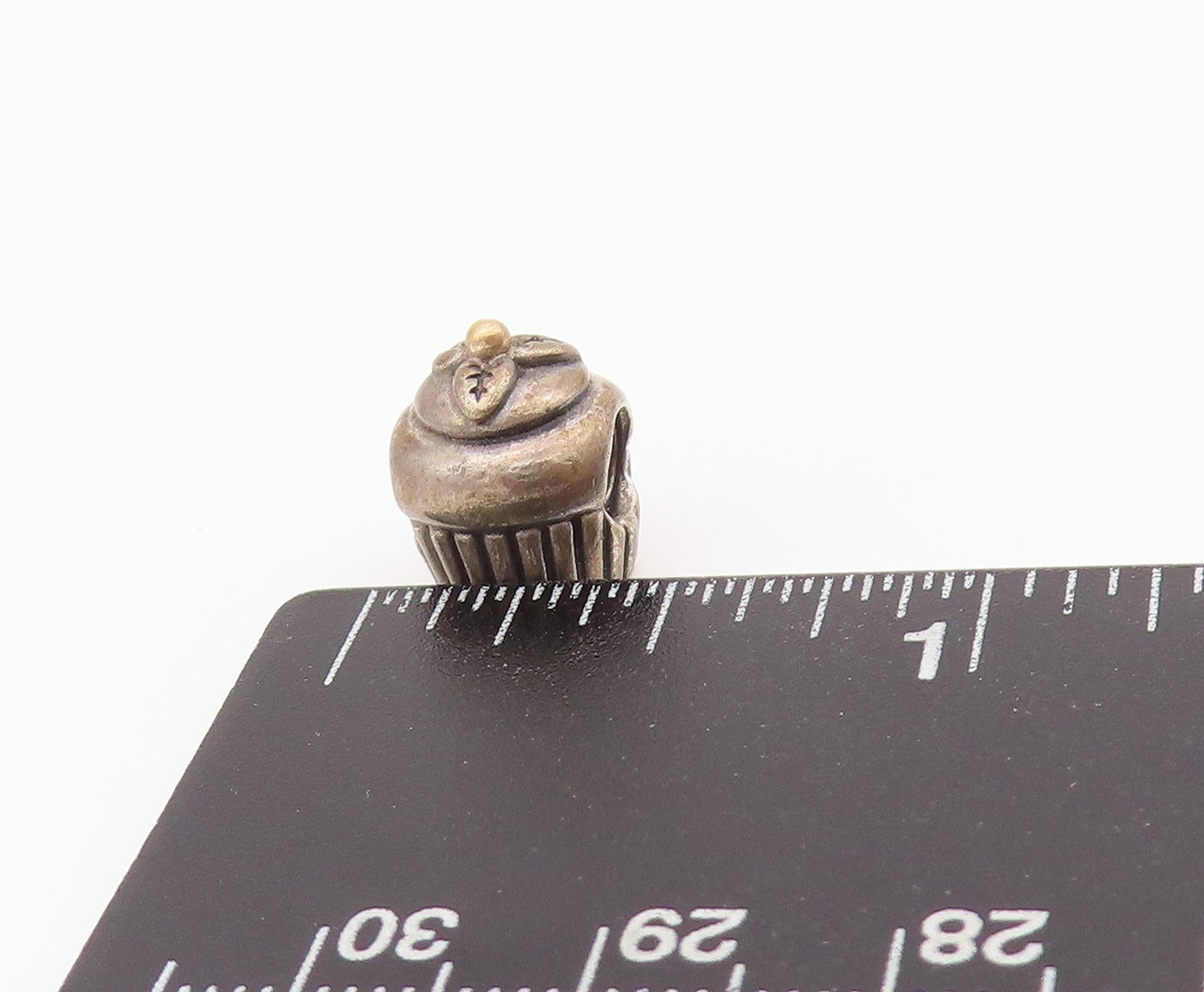 925 Sterling Silver Vintage Pendant PANDORA Mini Carved Cupcake Charm PT24254