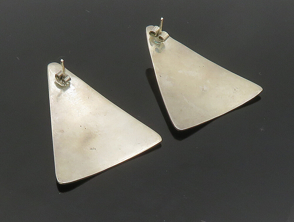925 Sterling Silver Vintage Shiny Black Onyx Triangle Drop Earrings EG11503