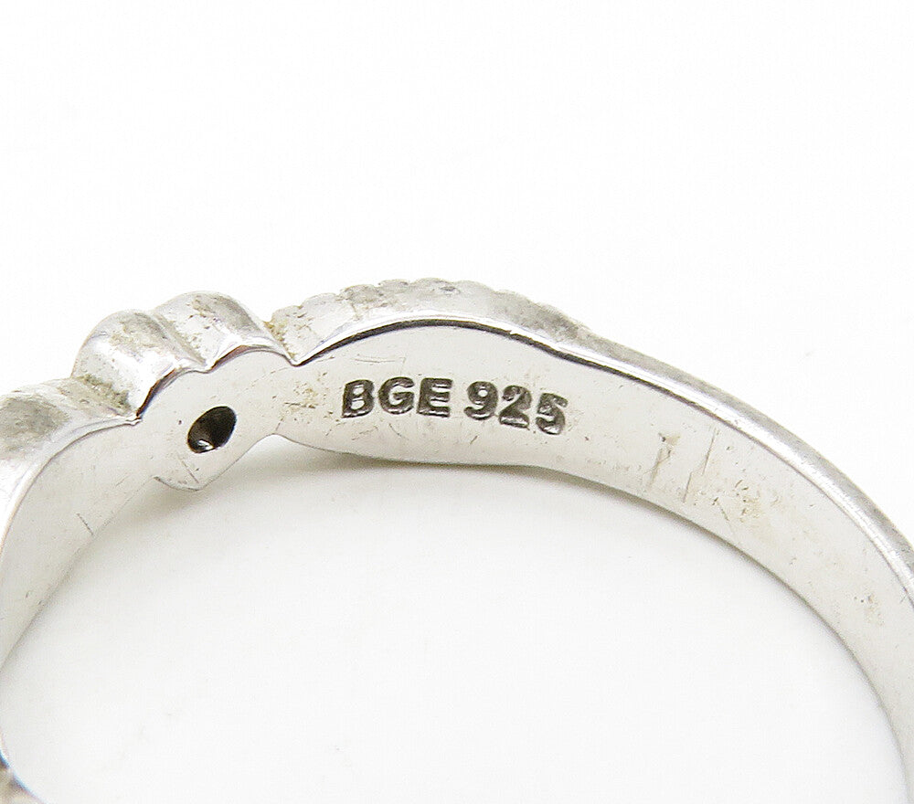 925 Sterling Silver Vintage Topaz Love Heart Analese Band Ring Sz 6 RG16377