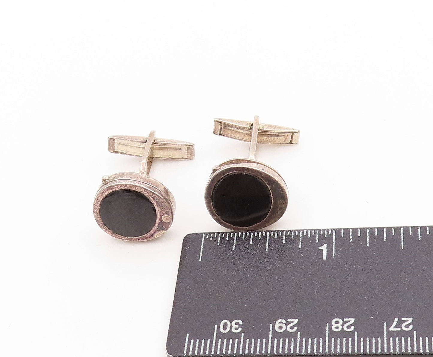 925 Sterling Silver Vintage Cuff Links Black Onyx Minimalist Sleek Pairs TR3994