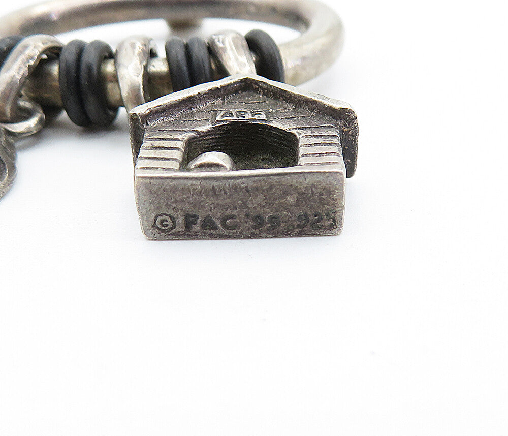 925 Sterling Silver Vintage Dog House & Bowl Charmed Slide Pendant PT4054