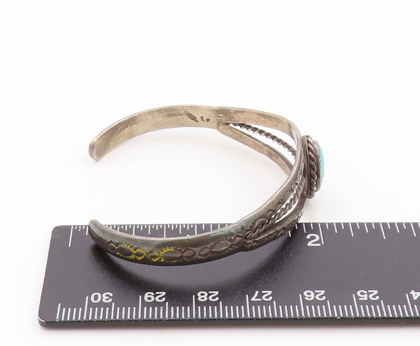 925 Sterling Silver Vintage Bracelet NAVAJO Turquoise Split Roped Cuff BT11185