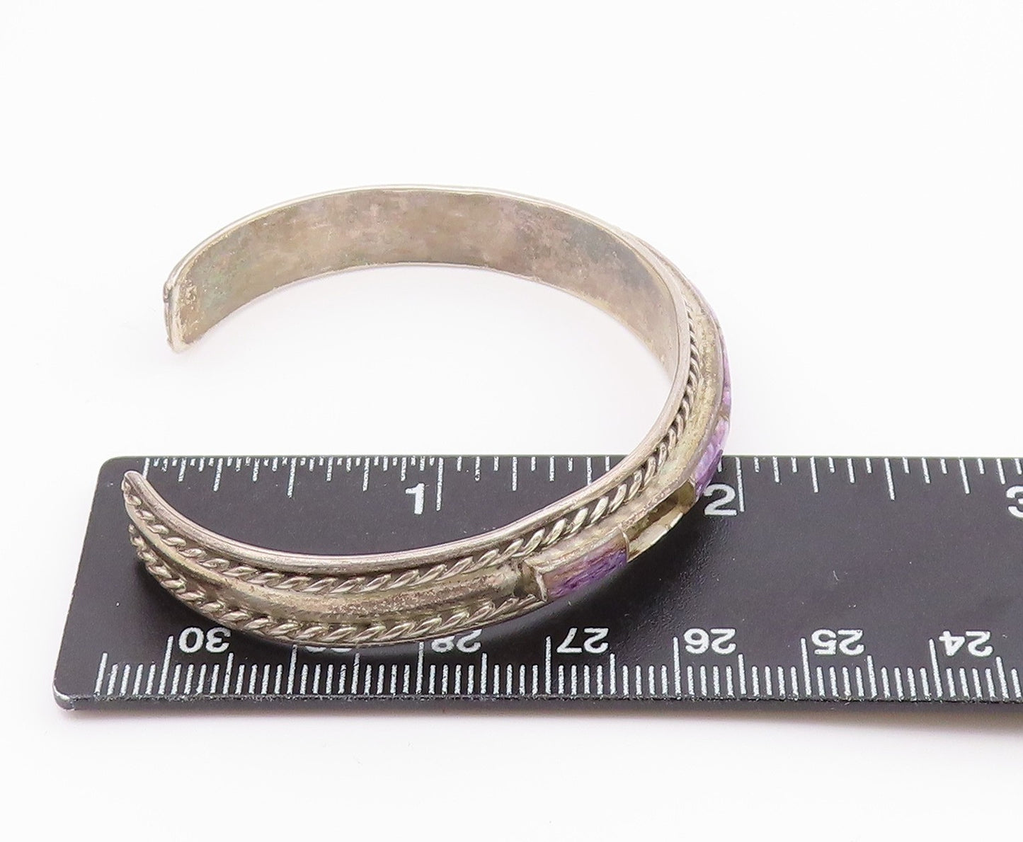 YAZZIE NAVAJO 925 Silver Vintage Multi Charoite Braided Cuff Bracelet BT9538