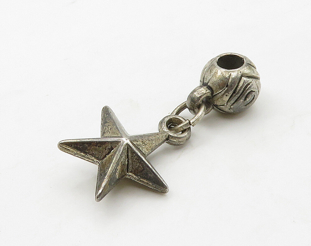 925 Sterling Silver Vintage Dark Tone Star & Bead Charms Pendant PT12621