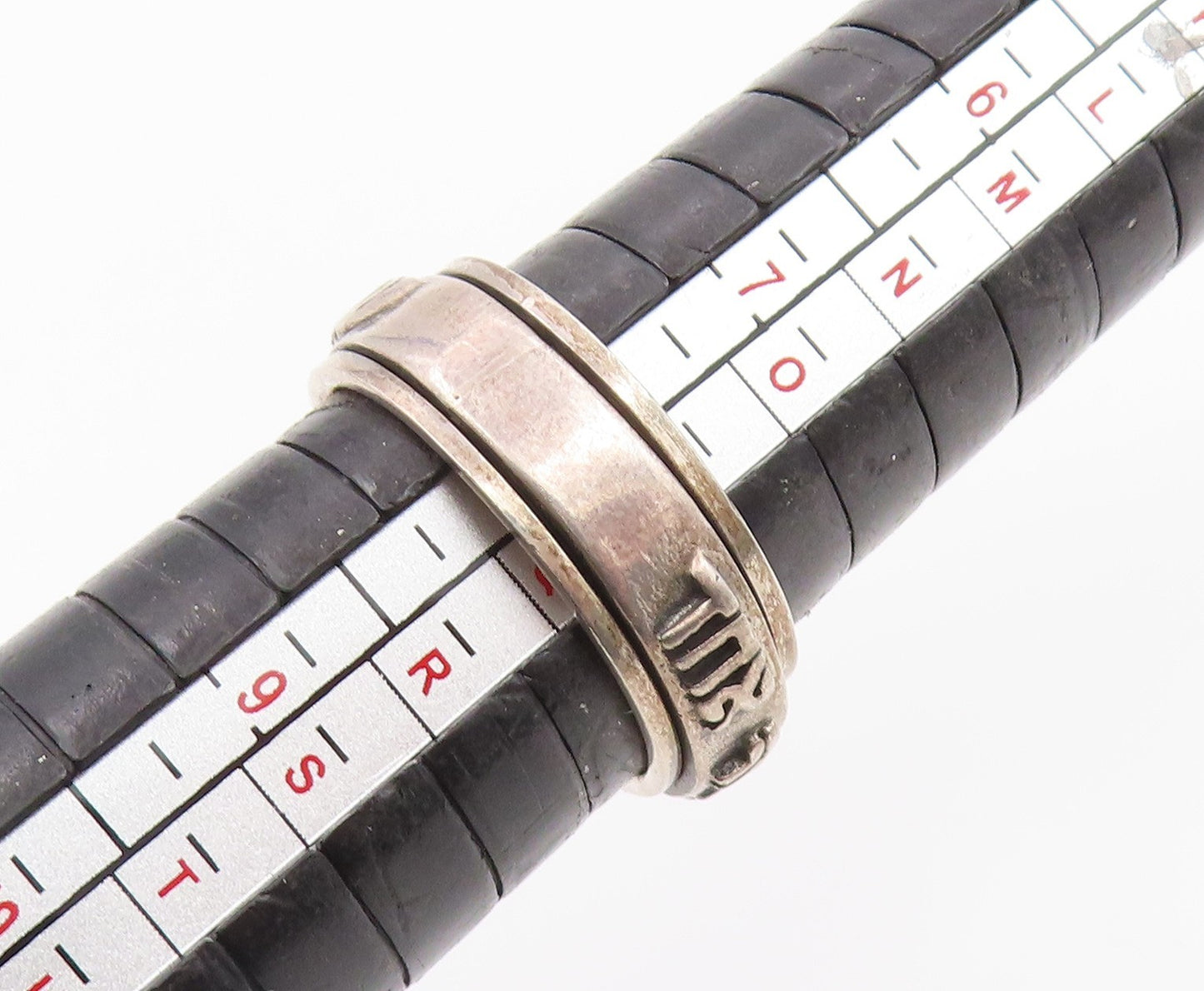 925 Sterling Silver Vintage Ring Hebrew Prayer Motif Spinner Band Sz 8 RG35401