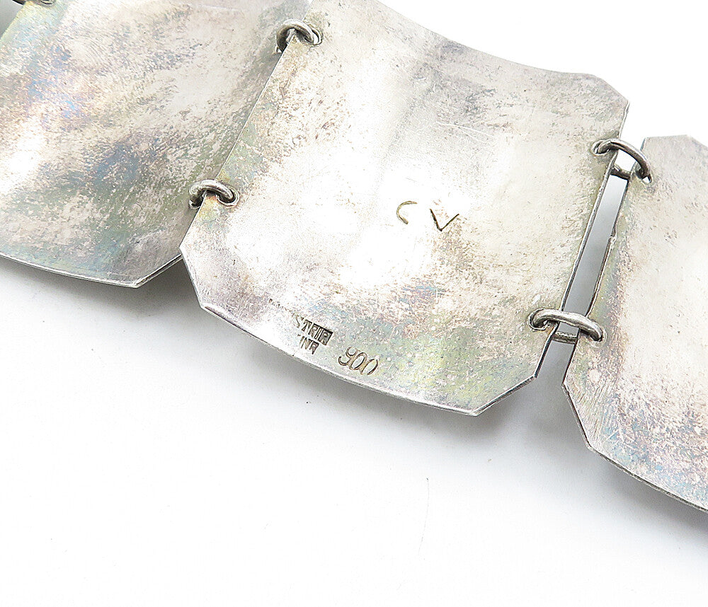 925 Sterling Silver Vintage Antique Sculpted Faced Chain Bracelet BT2079