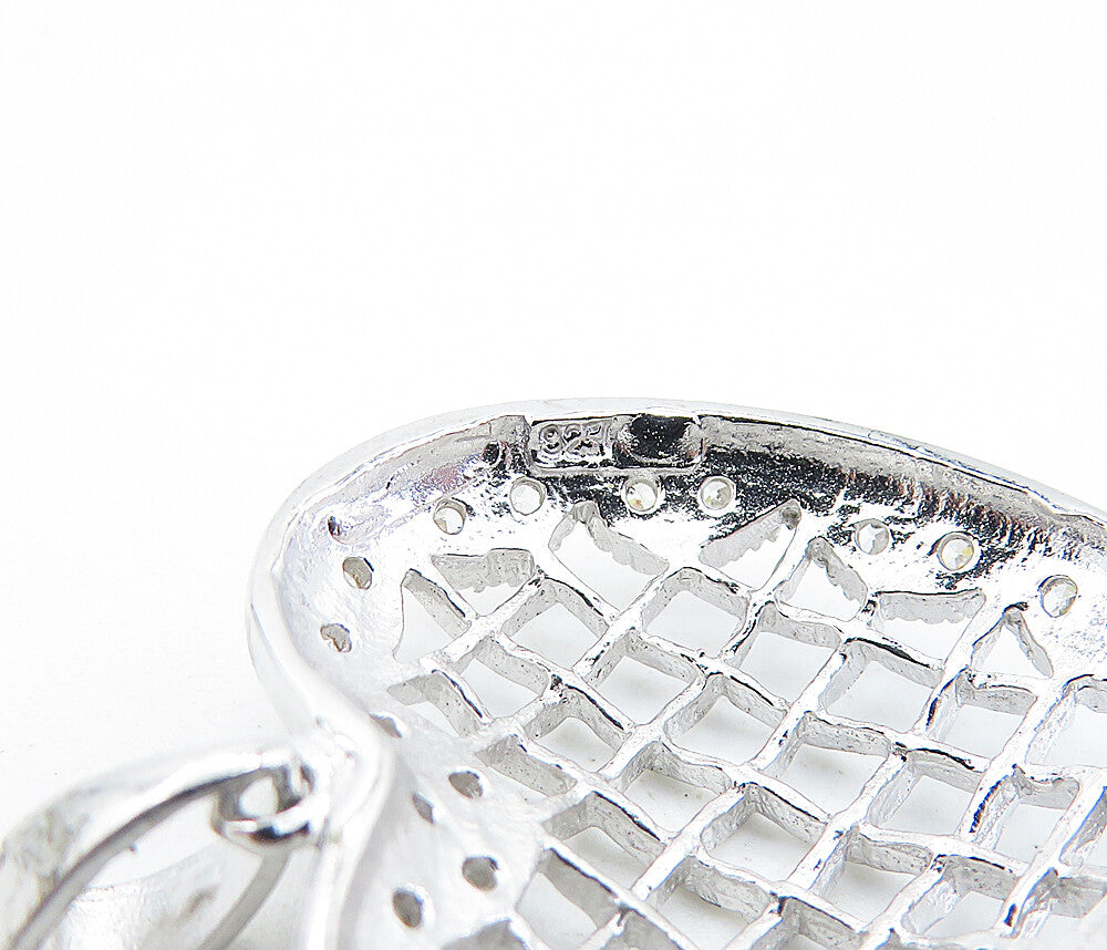 925 Sterling Silver Sparkling Topaz Basket Weave Love Heart Pendant PT5343
