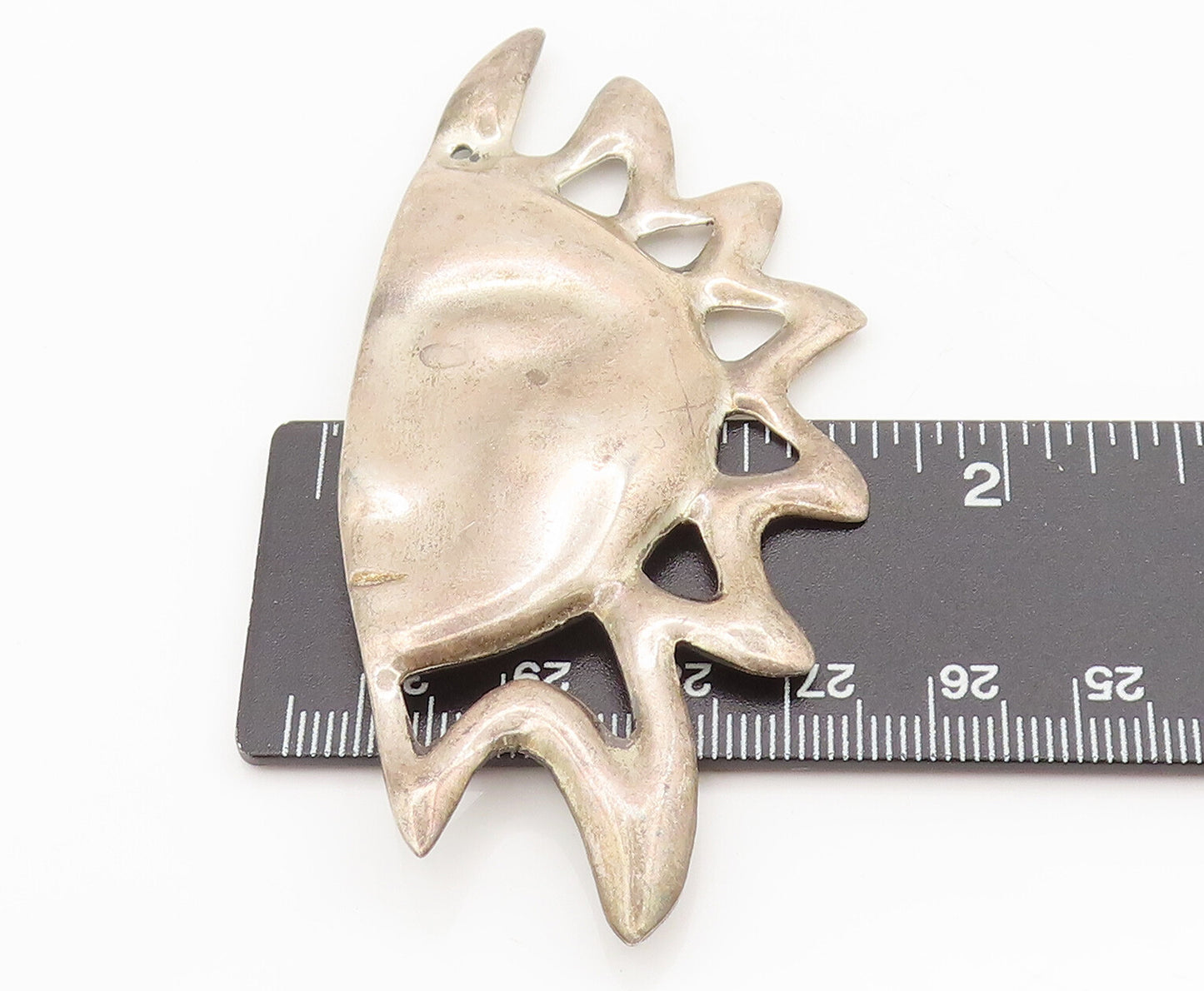 MEXICO 925 Sterling Silver Vintage Hammered Rising Sun Brooch Pin BP10314