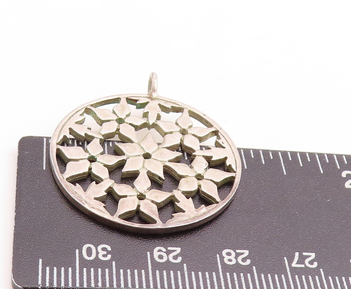 925 Sterling Silver Vintage Pendant Designer Cutout Floral Net Design PT23754