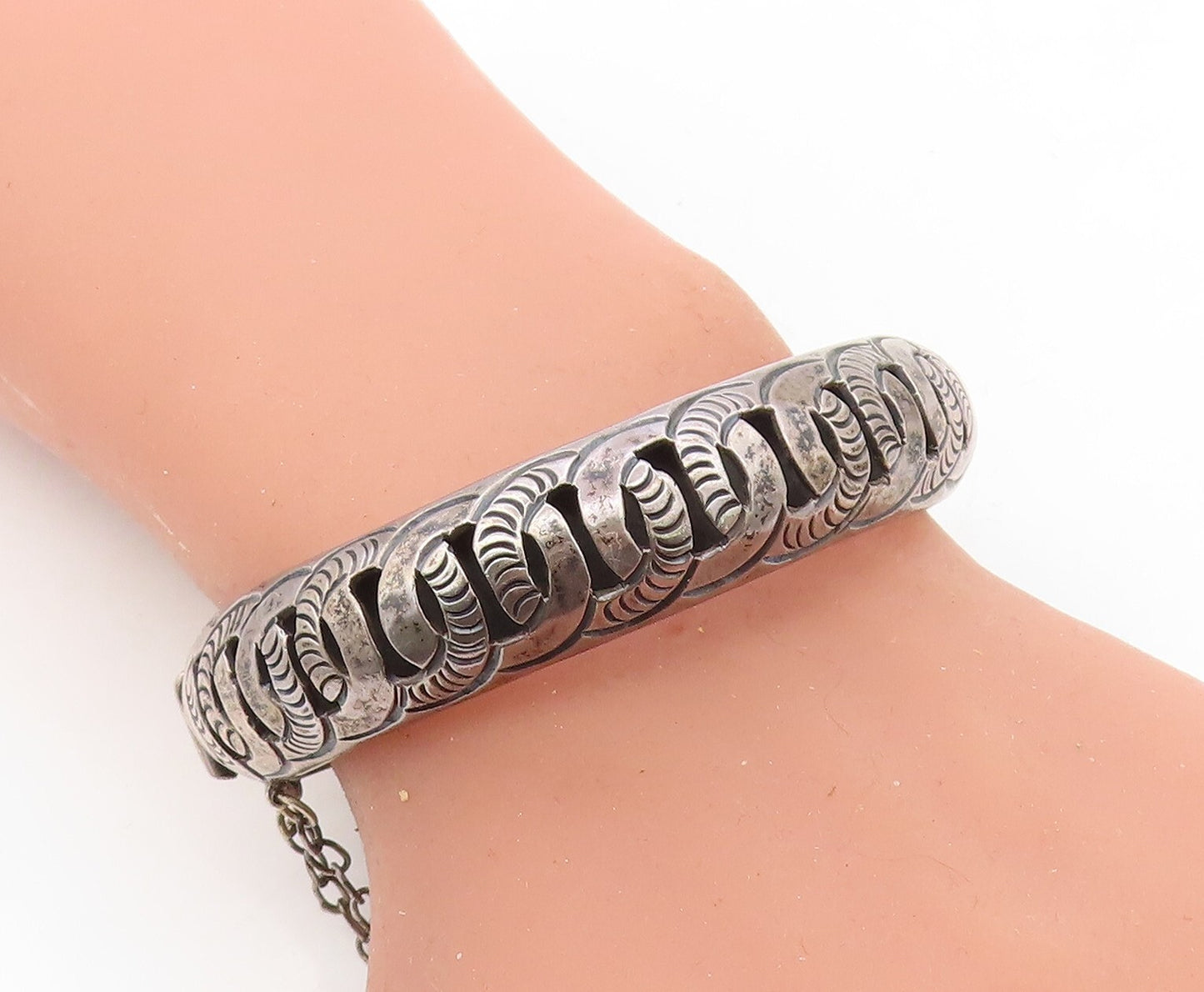 ARG MEXICO 925 Silver Vintage Interlocking Pattern Bangle Bracelet BT3034