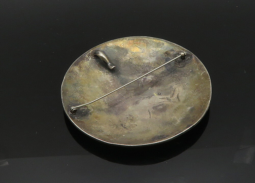 NAVAJO 925 Silver Vintage Large Heavy Flute Player Oxidized Brooch Pin BP8193