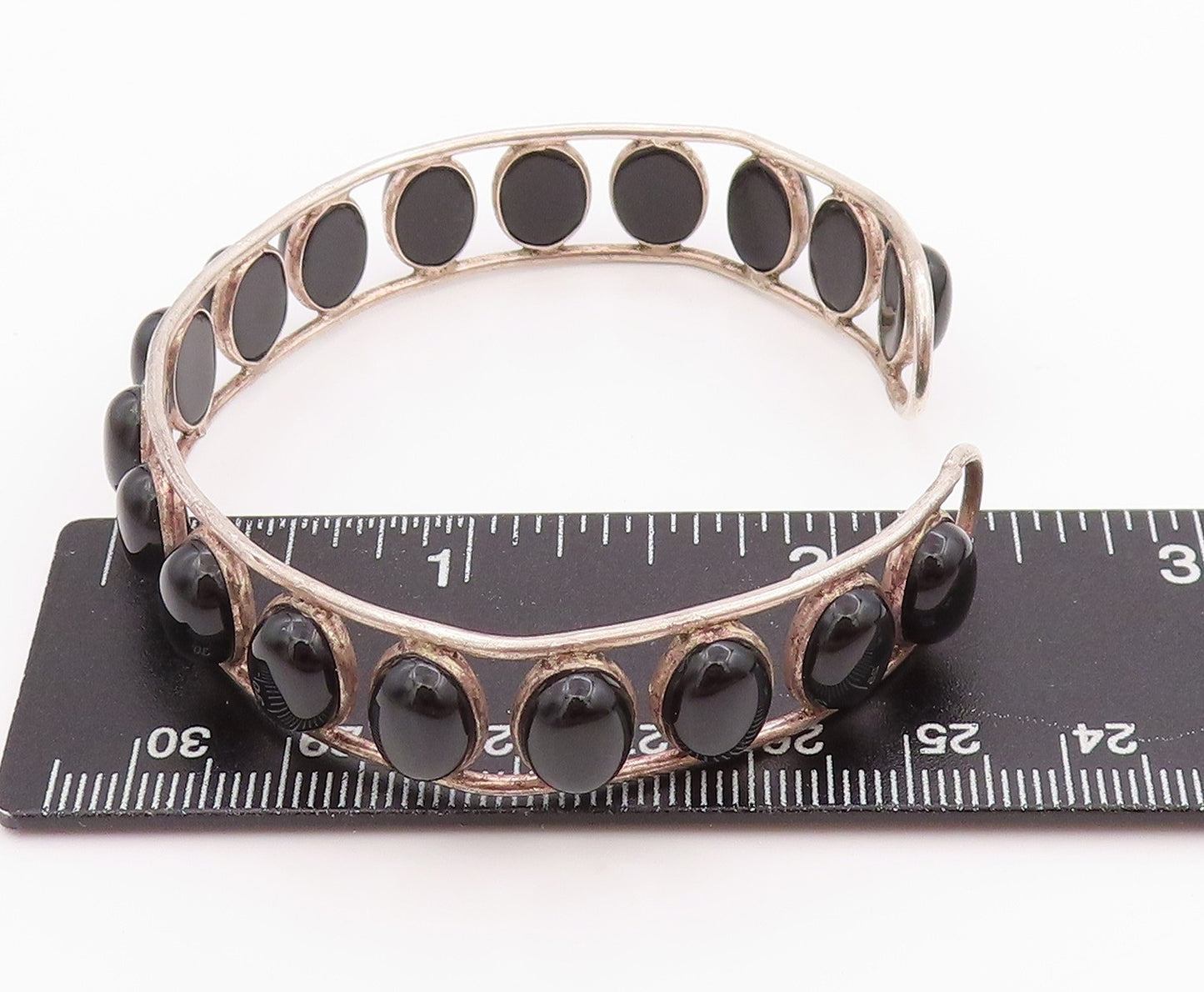 925 Sterling Silver Vintage Bracelet Designer Oval Cabochon Onyx Cuff BT11303