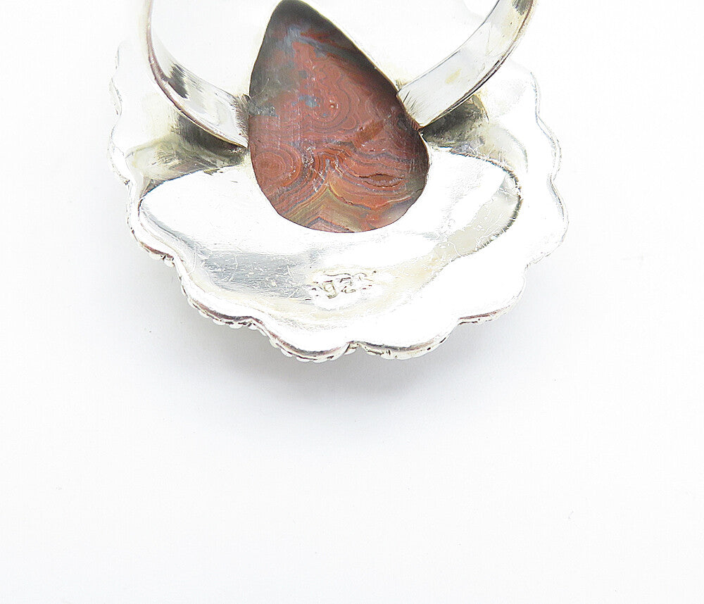 925 Sterling Silver Vintage Agate Swirl Border Cocktail Ring Sz 10 RG8102