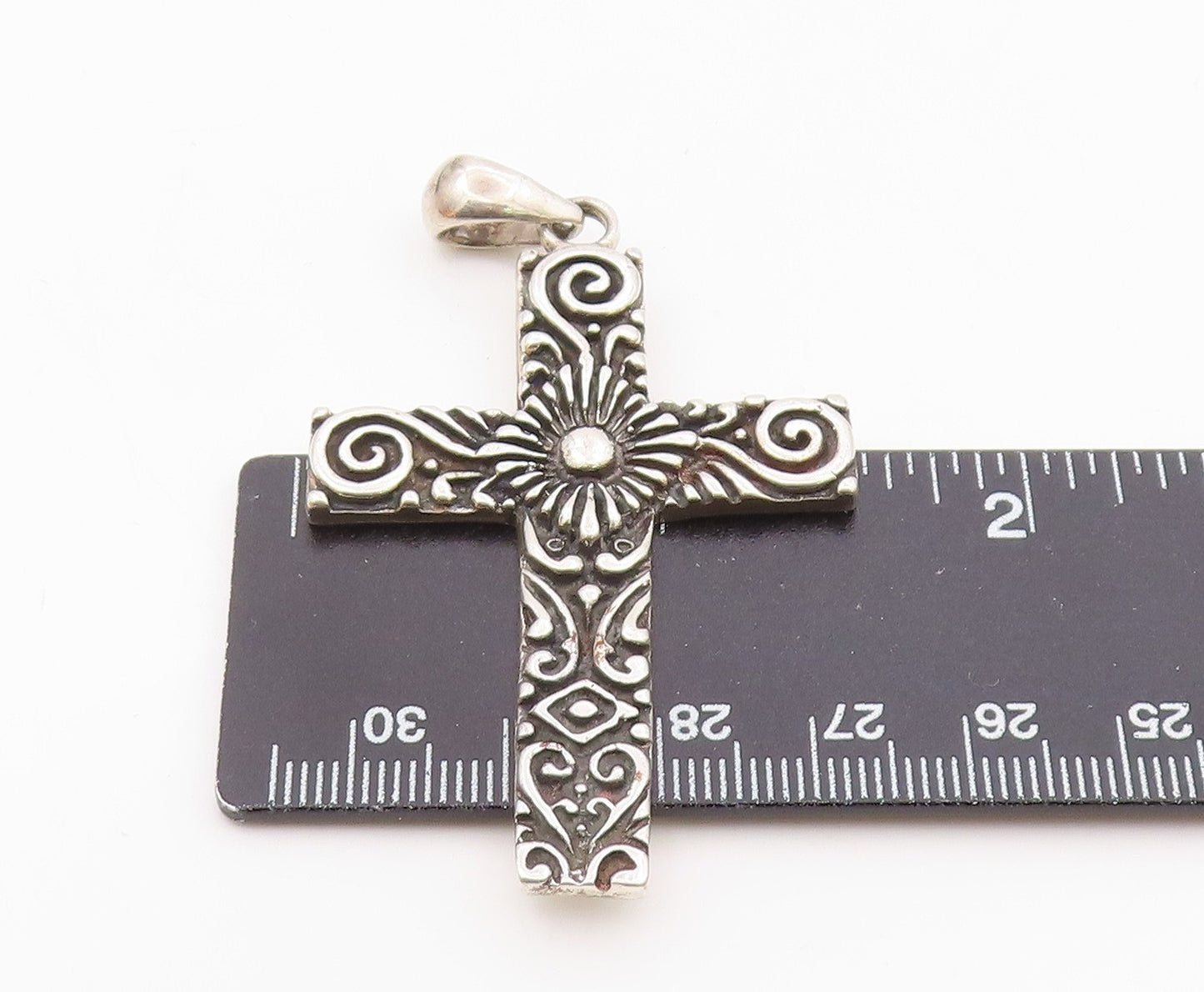925 Sterling Silver Vintage Shiny Swirl Religious Cross Pendant PT15071