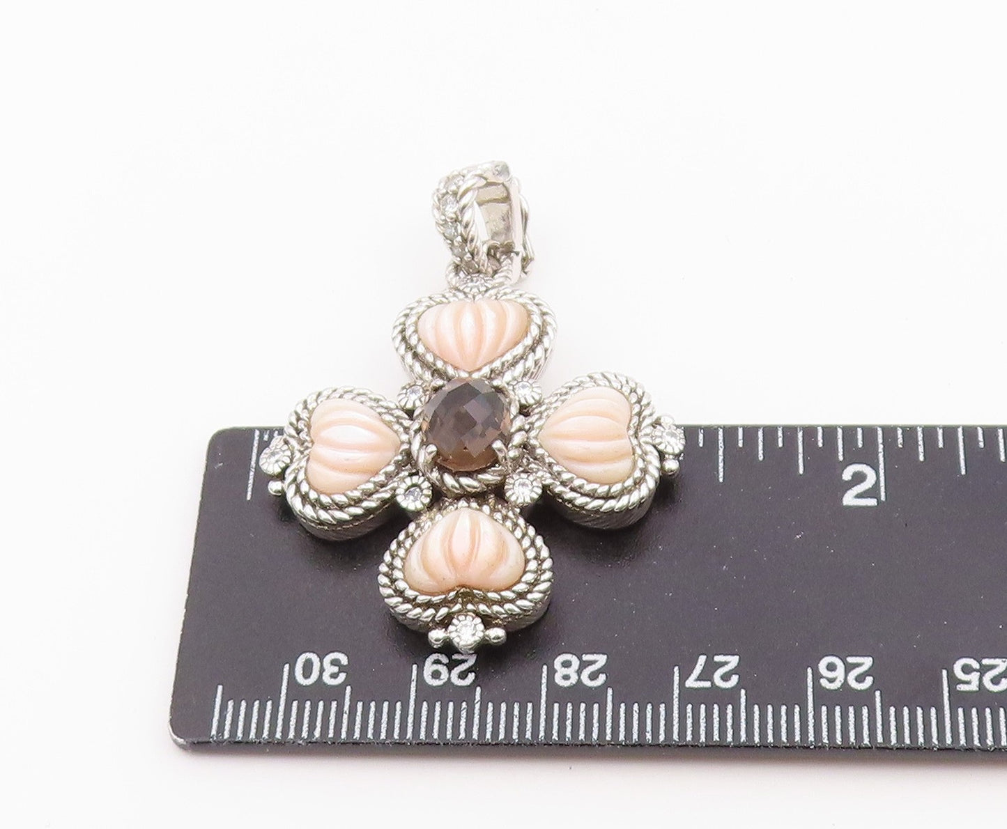 925 Sterling Silver Vintage Pendant JUDITH RIPKA Smoky Quartz Cross PT26416