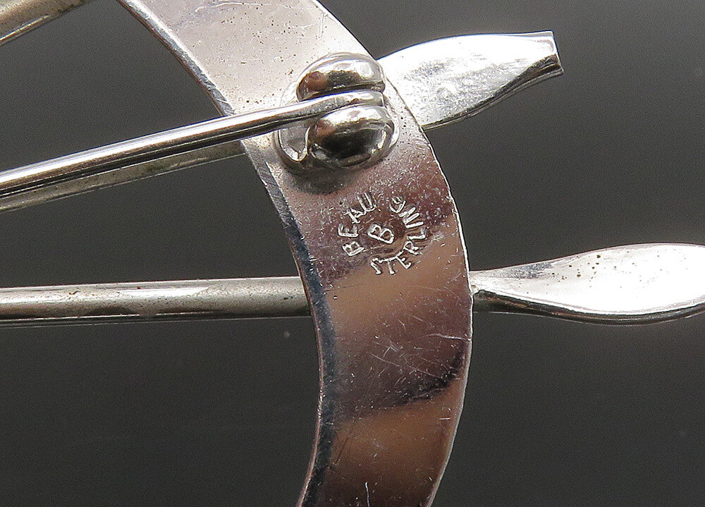 BEAU 925 Sterling Silver Vintage Shiny Modernist Matte Brooch Pin BP8909