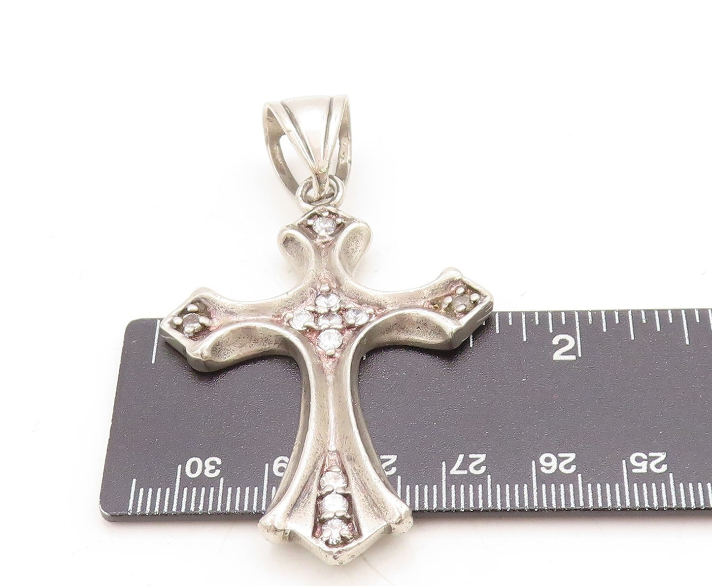 925 Sterling Silver Vintage Pendant Dark Tone CZ Inlay Religious Cross PT23853