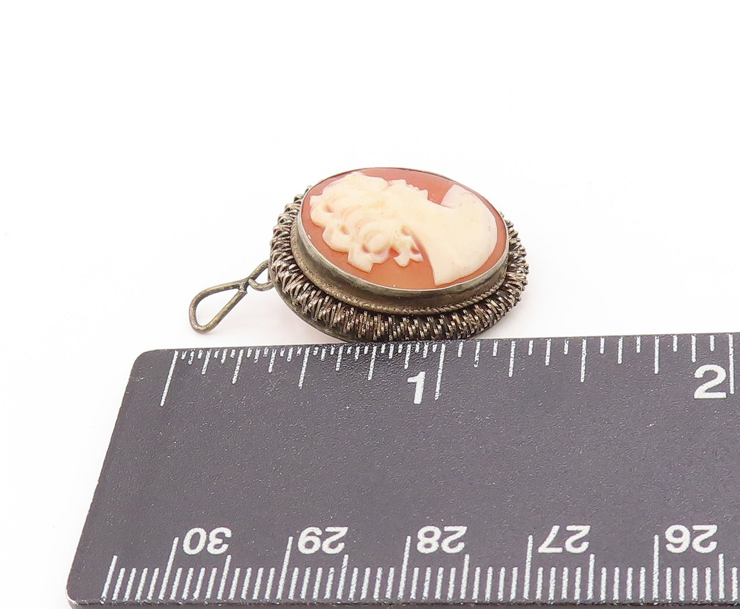 925 Sterling Silver Vintage Pendant Carved Lady's Portrait Cameo Charm PT25086