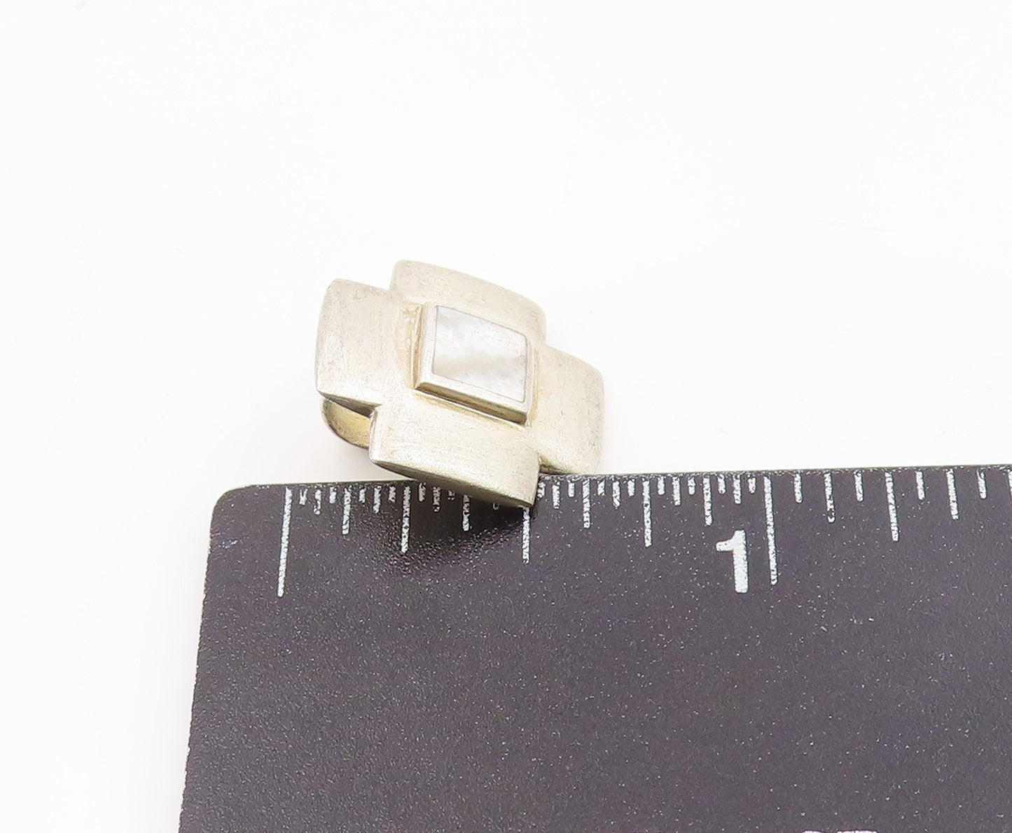 925 Sterling Silver Vintage Pendant Mother Of Pearl Inlay Cross Charm PT25917