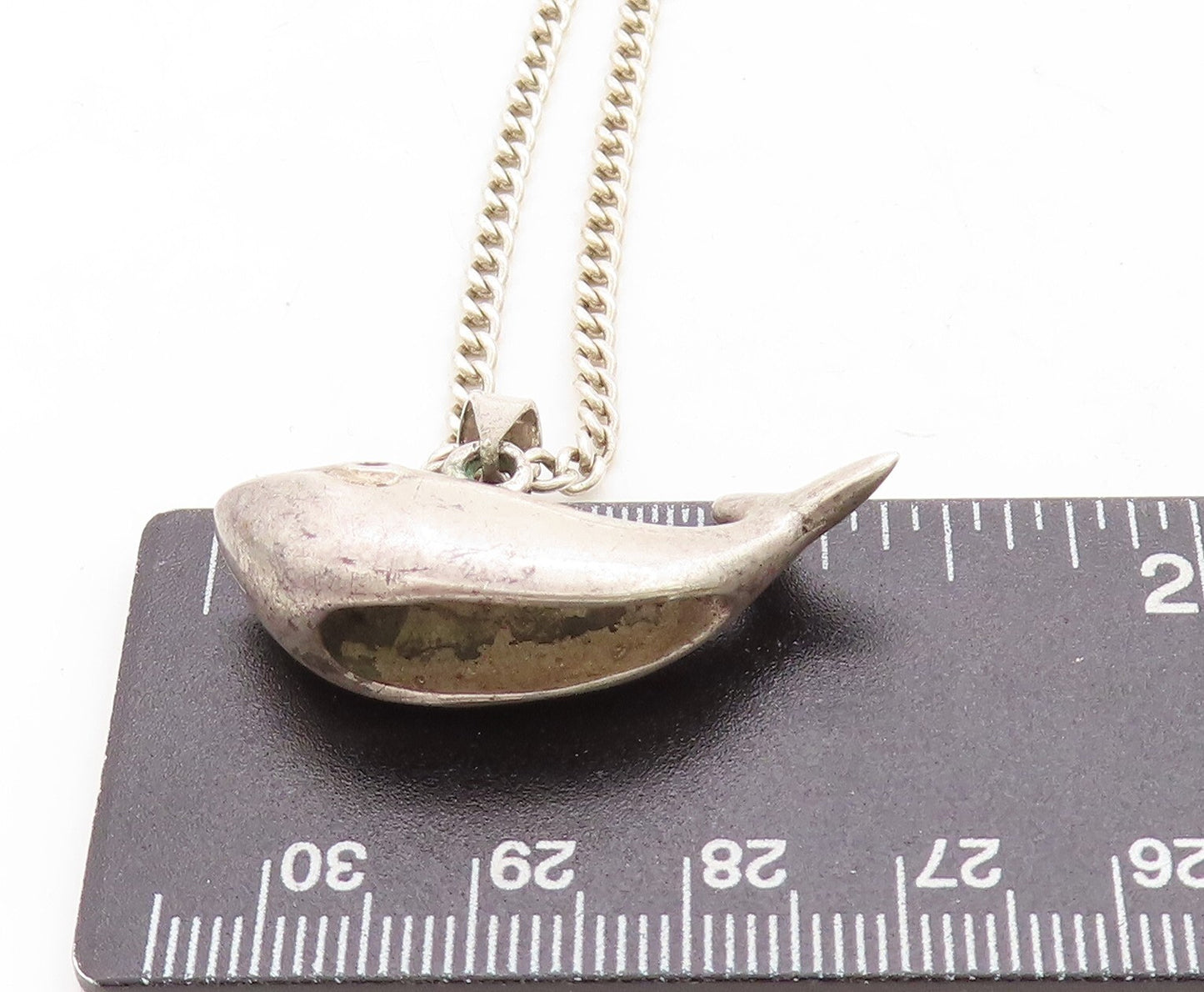 925 Sterling Silver Vintage Hollow Whale Pendant Thin Chain Necklace NE1441