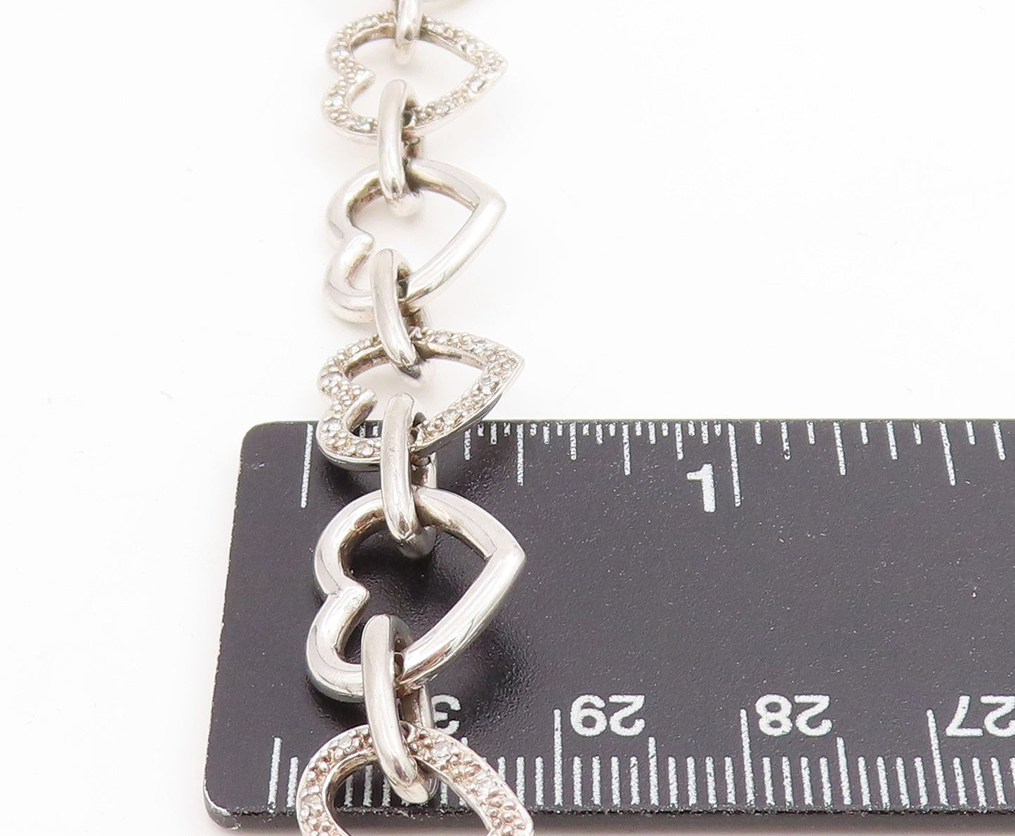 925 Sterling Silver Vintage Bracelet Real Diamonds Love Heart Outline BT11604