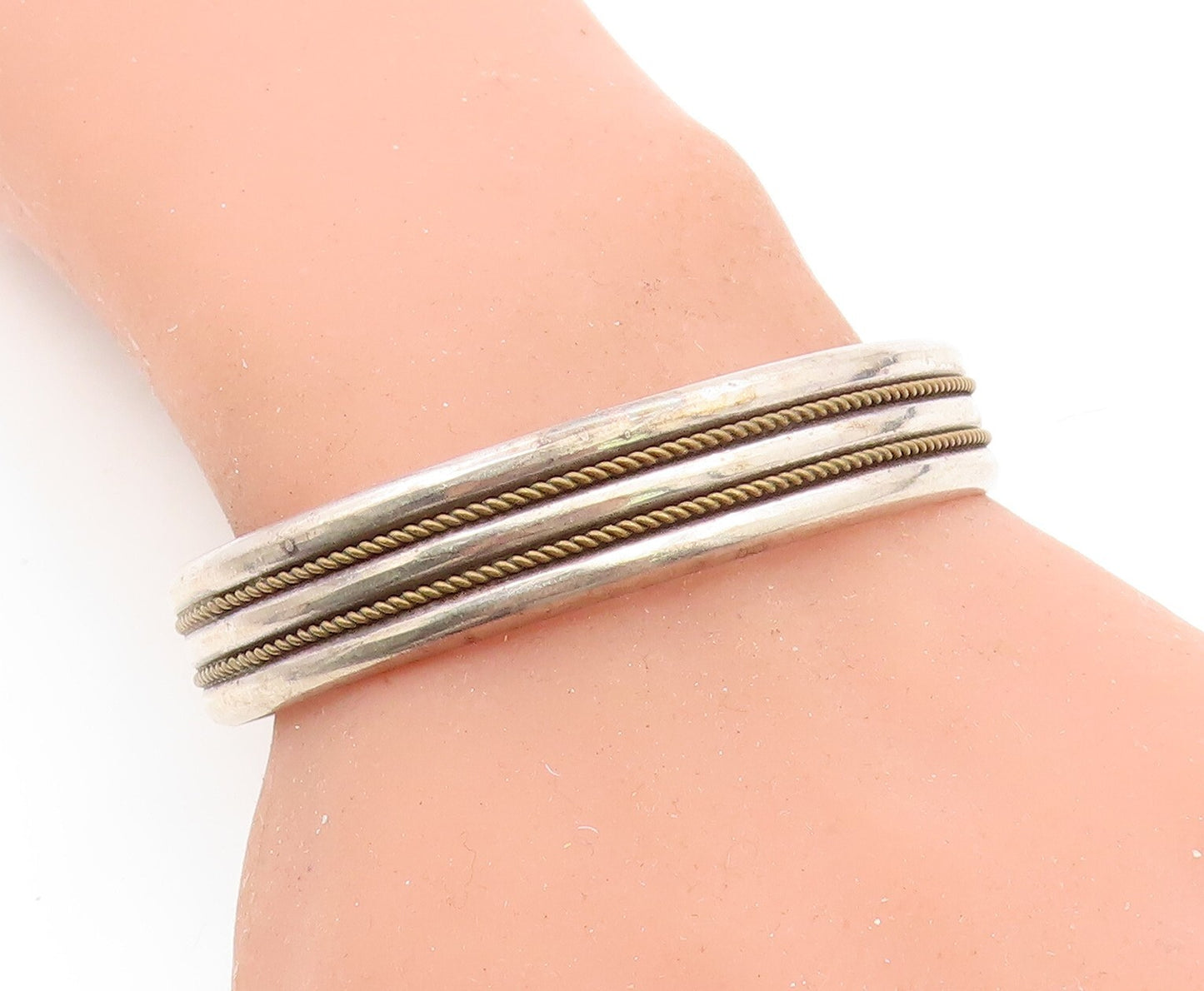 MARY THOMAS NAVAJO 925 Silver Vintage Rope Twist Ribbed Cuff Bracelet BT3197