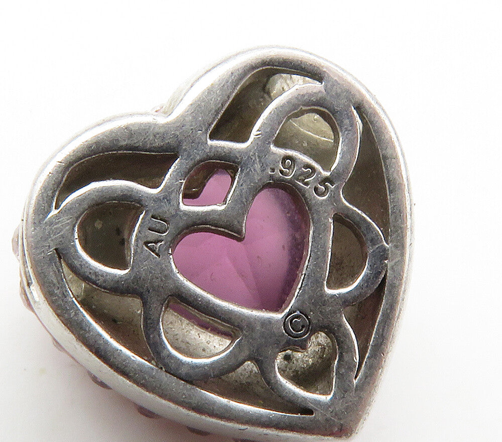 925 Sterling Silver Shiny Amethyst & Topaz Love Heart Slide Pendant PT11929