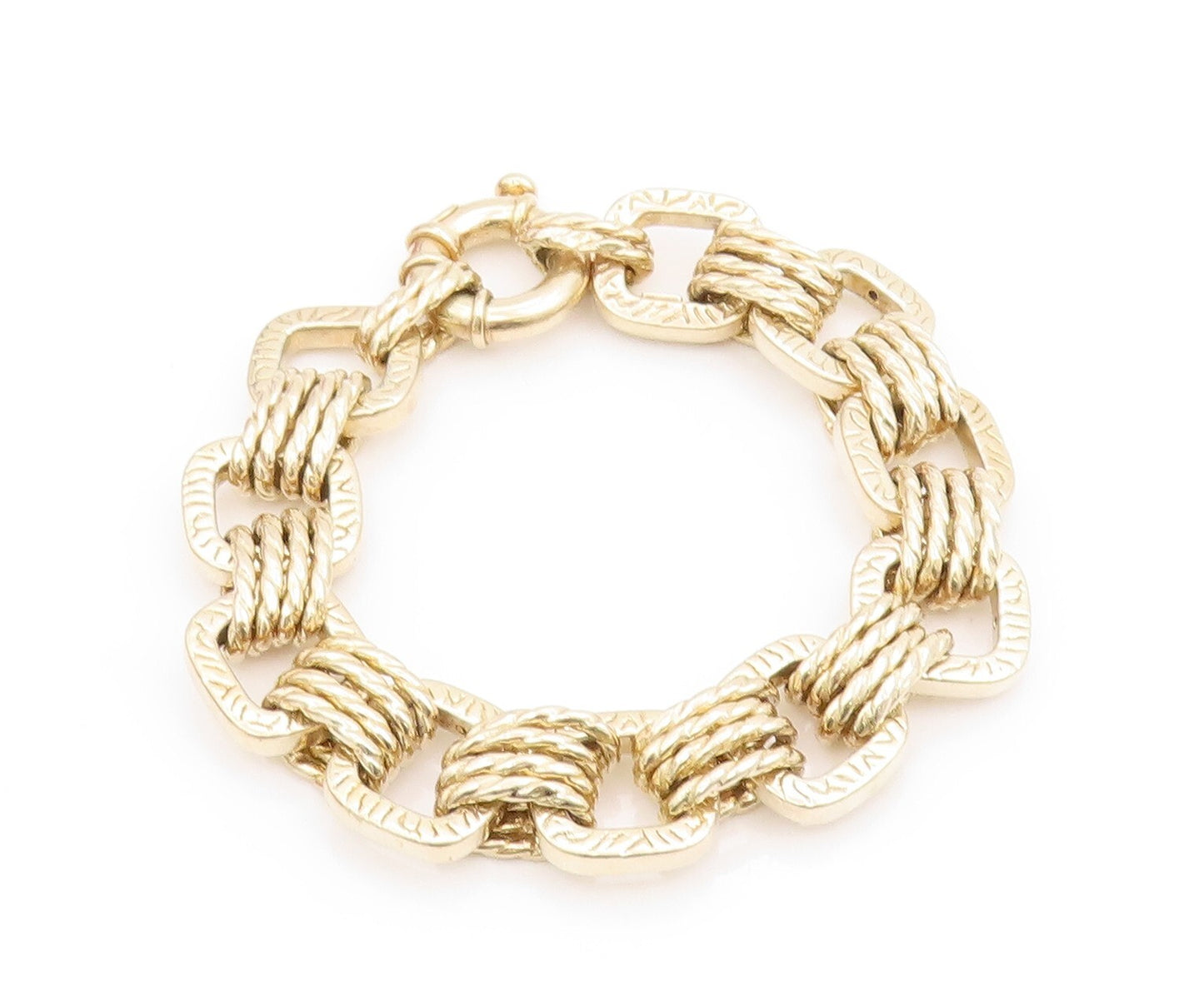 925 Sterling Silver Vintage Bracelet Gold Plated Cutout Square & Rings BT10982