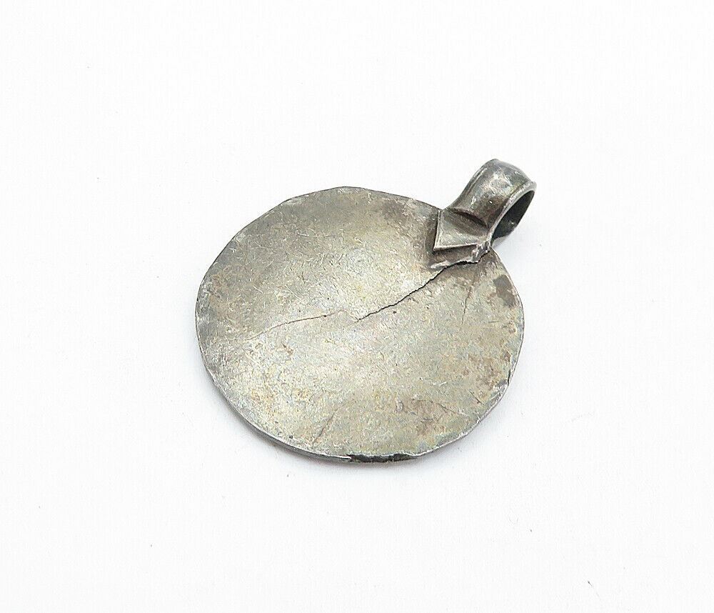 925 Sterling Silver Vintage Antique Oxidized Raised Detail Pendant PT4411