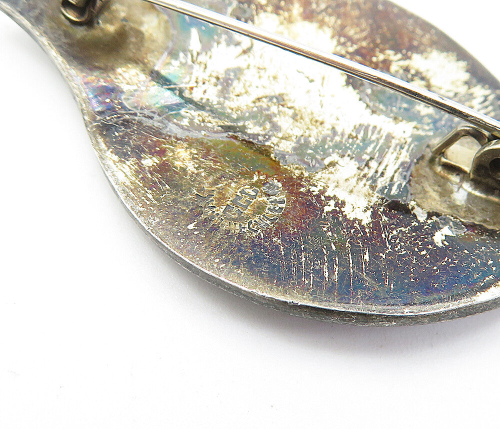 MEXICO 925 Sterling Silver Vintage Abalone Single Leaf Brooch Pin BP2079