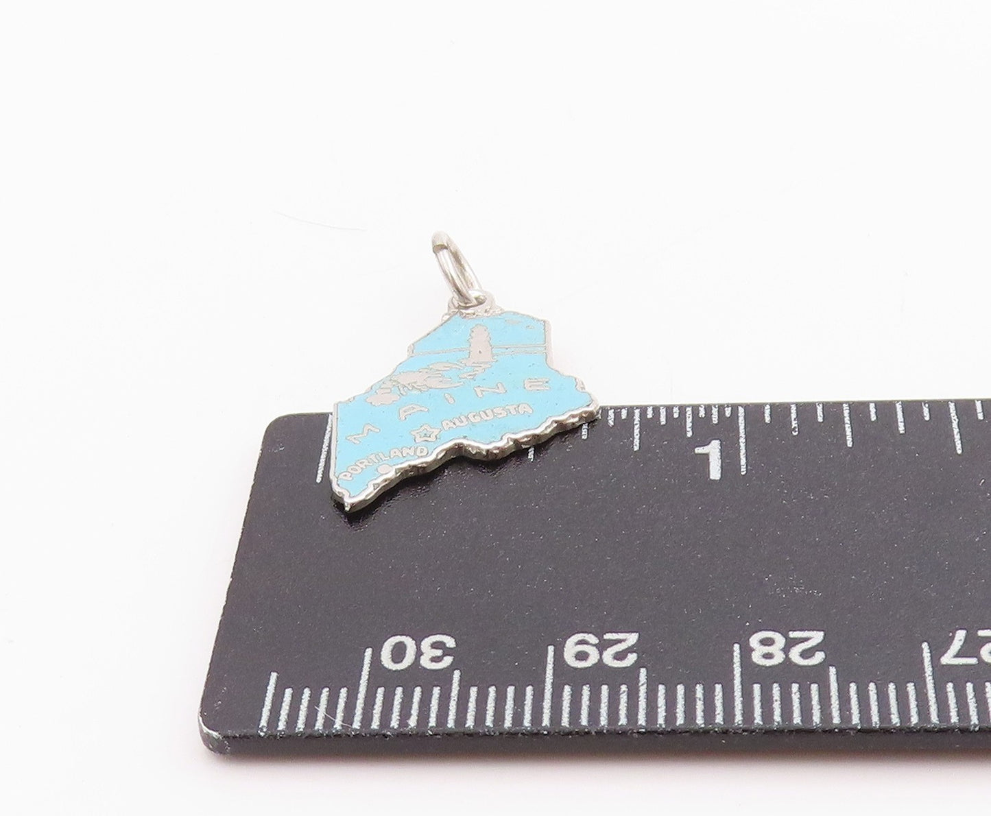 925 Sterling Silver Vintage Pendant Enameled Cutout Maine Map Charm PT24537