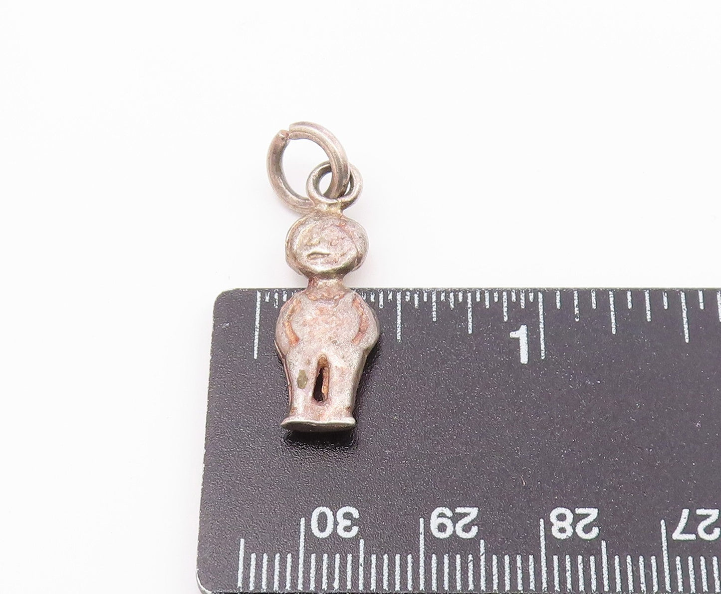 925 Sterling Silver Vintage Boy In Overalls Dark Tone Drop Pendant PT17377