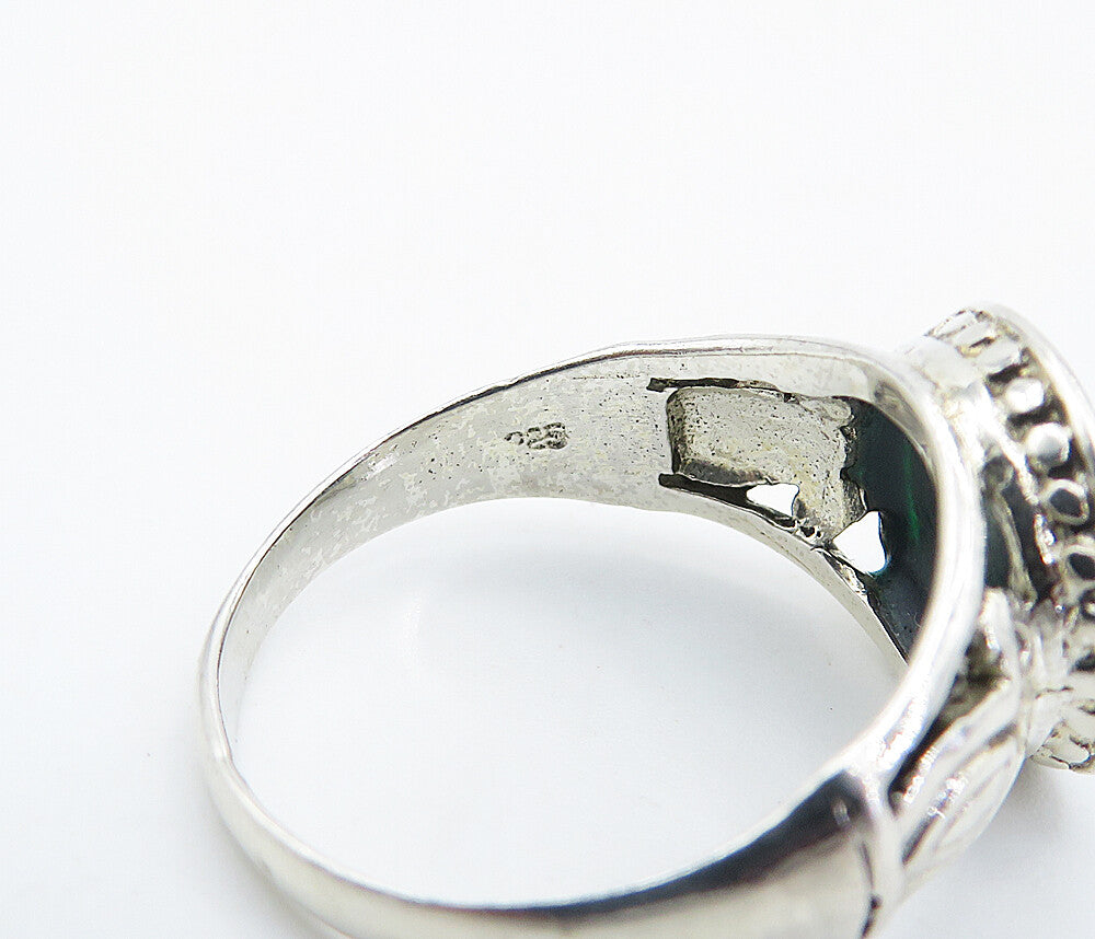 925 Sterling Silver Inlaid Abalone Shell Shiny Solitaire Ring Sz 6.5 RG8591