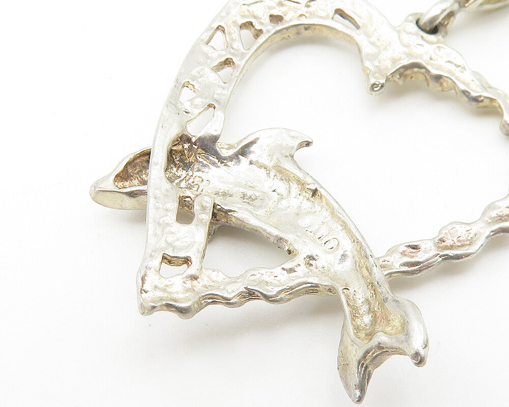 925 Sterling Silver Vintage Leaping Dolphin Love Heart Twist Pendant PT8787