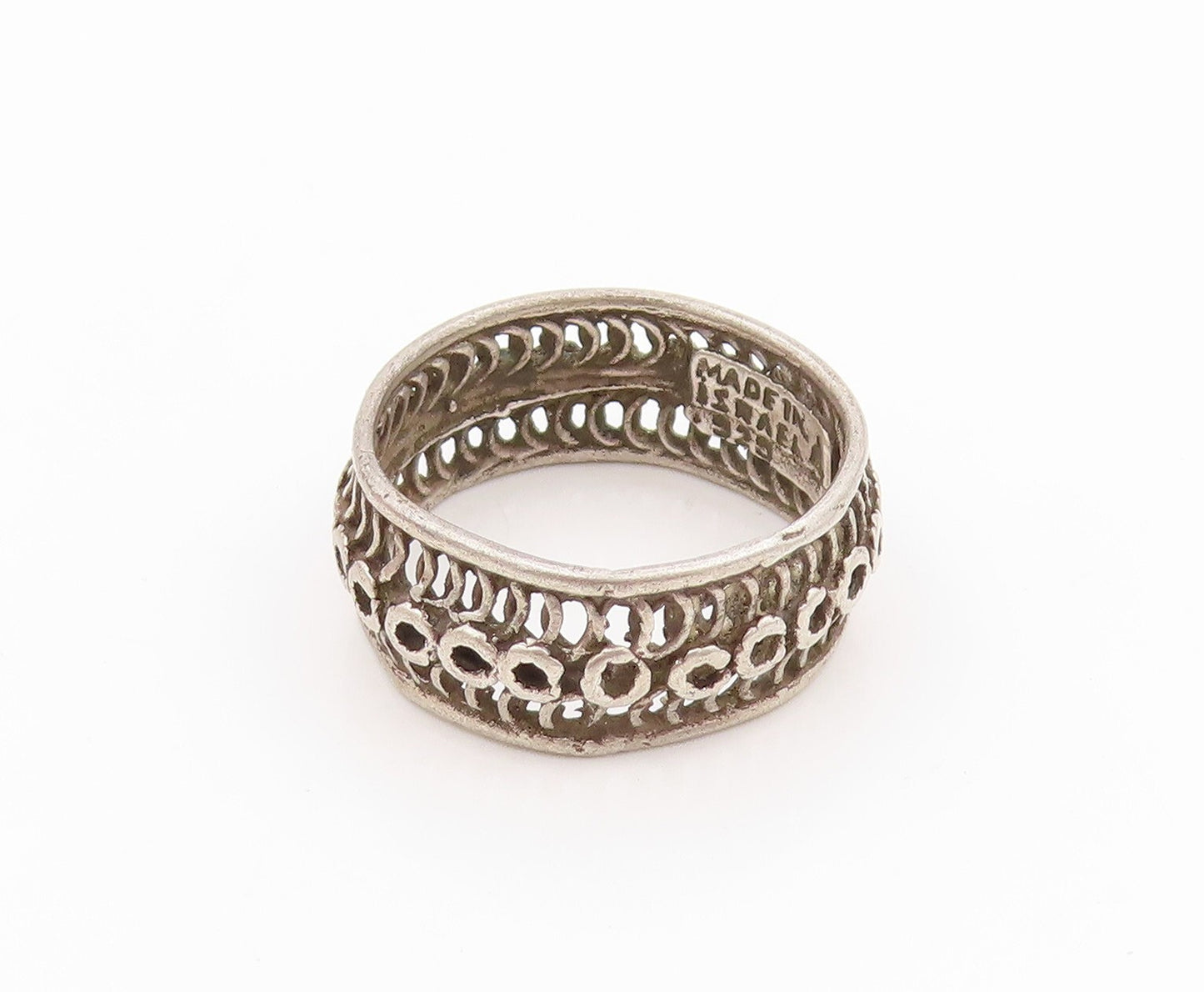 925 Sterling Silver Vintage Ring ISRAEL Dark Tone Designer Cutout Sz 6 RG31805