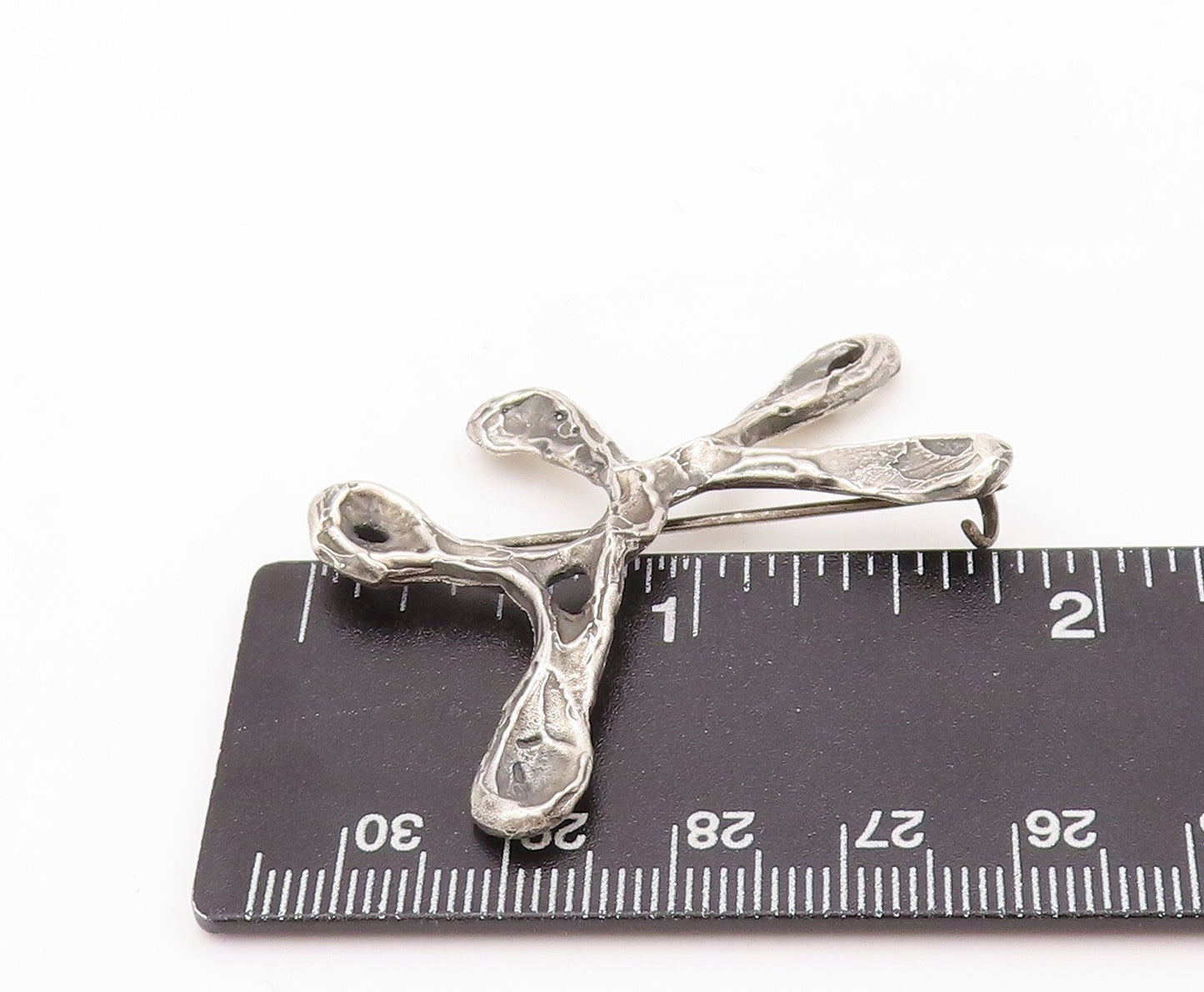 925 Sterling Silver Vintage Brooch Pin Brutalist Cutout Chi Symbol BP11190