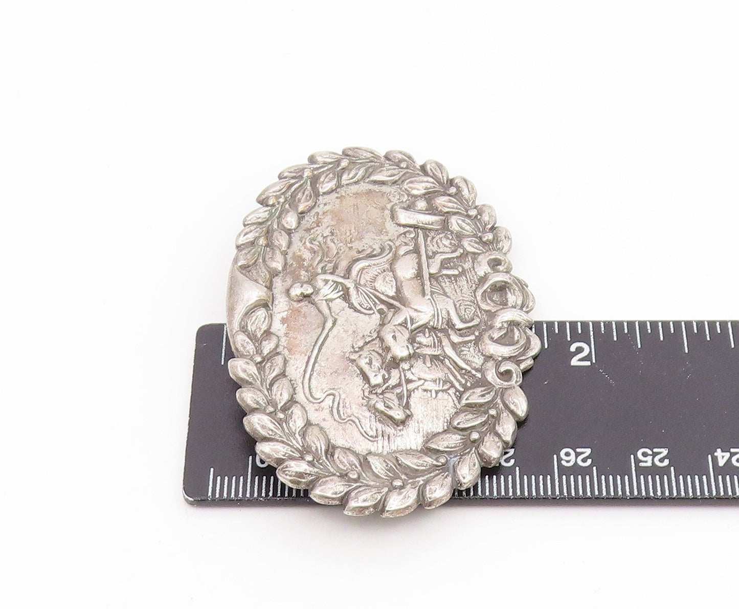 925 Sterling Silver Vintage Brooch Pin Carved Royal Charioteer & Horses BP12390