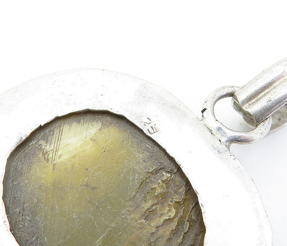 925 Sterling Silver Vintage Mother Of Pearl Twist Border Drop Pendant PT2689