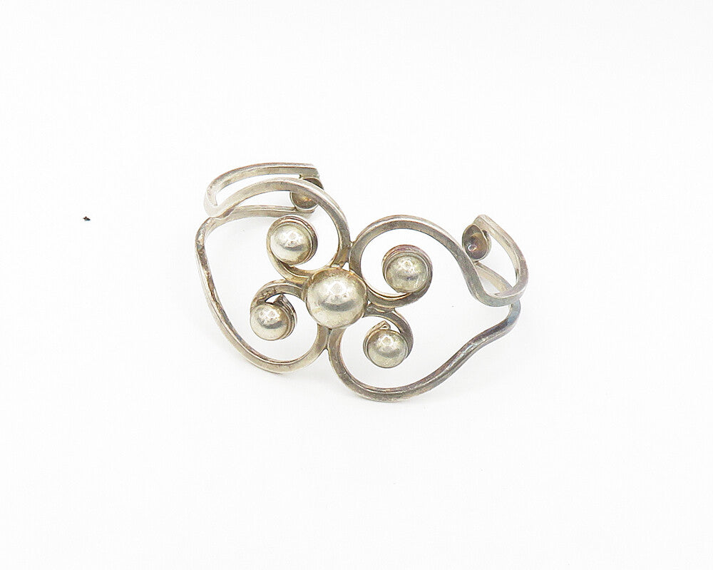 DDD MEXICO 925 Silver Vintage Open Love Heart Swirl Cuff Bracelet BT7849