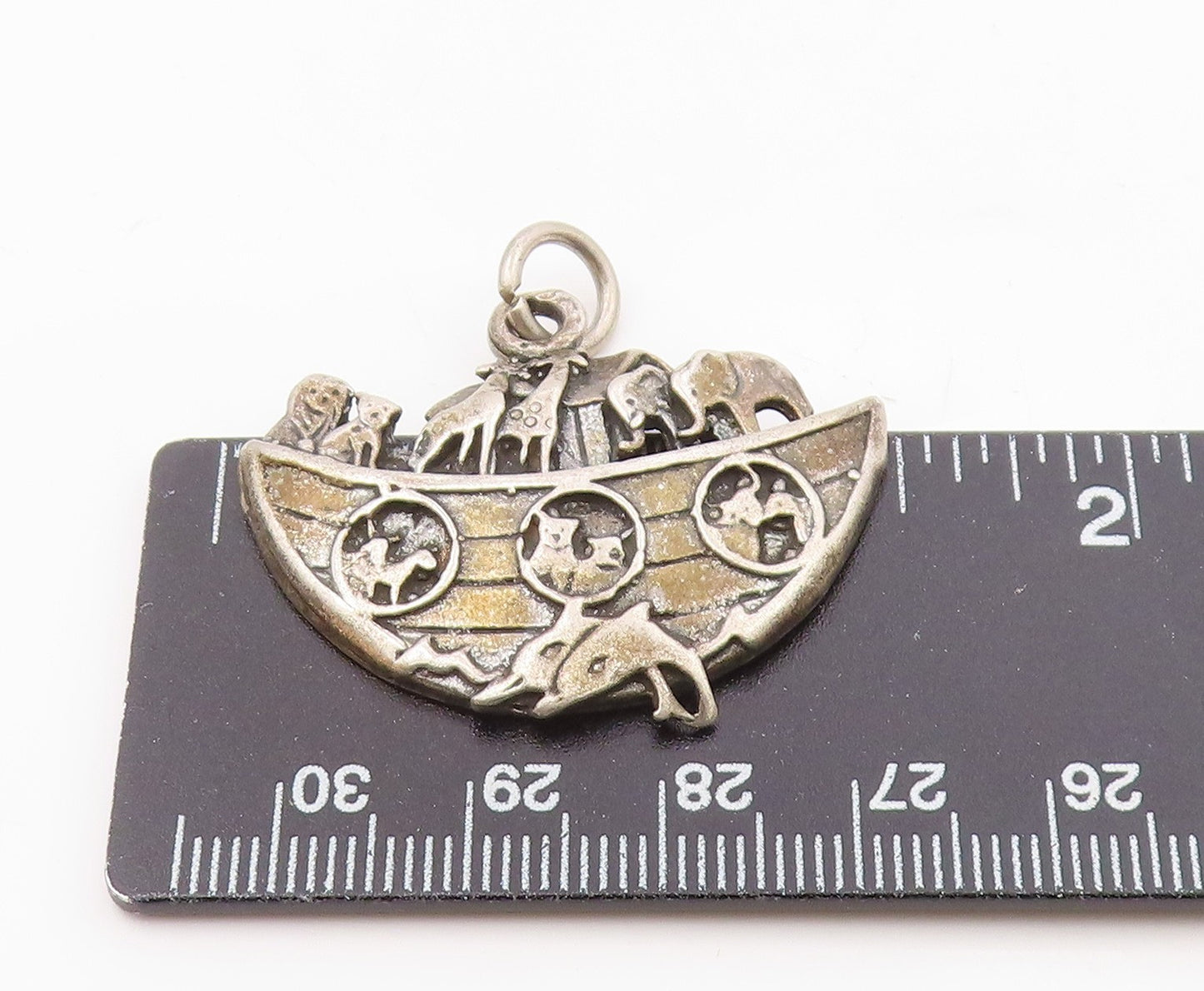 925 Sterling Silver Vintage Noah's Arc Biblical Motif Drop Pendant PT15672