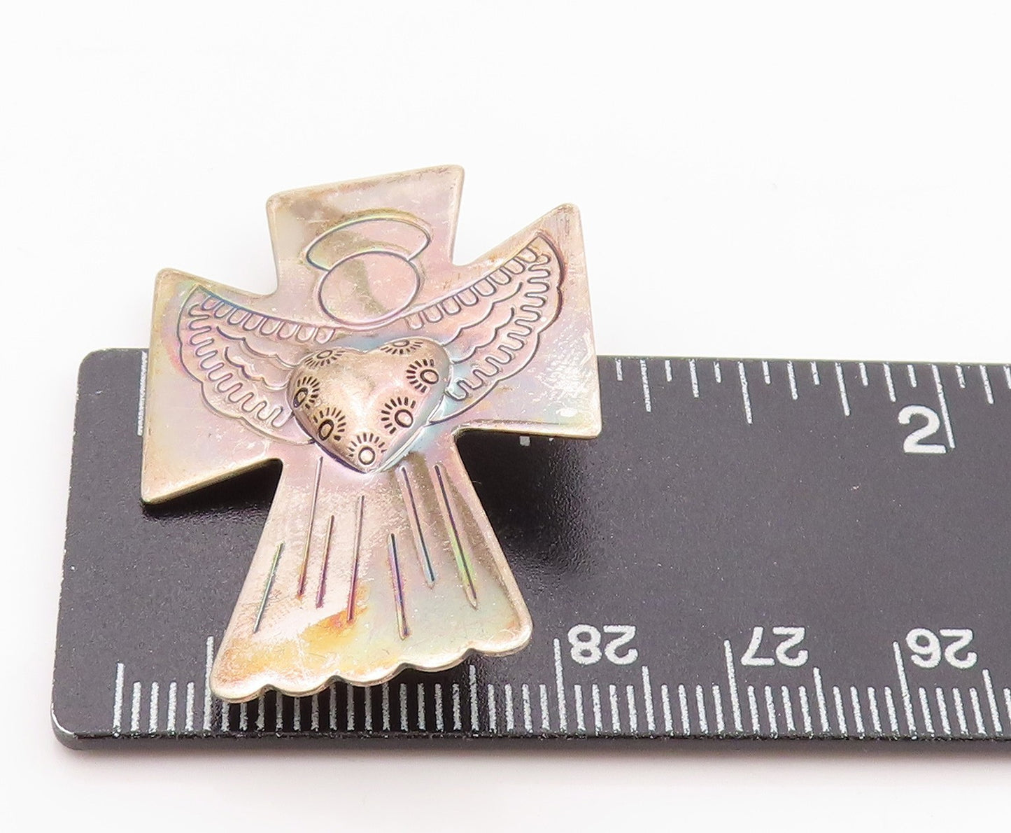 925 Sterling Silver Vintage Brooch CAROLYN POLLACK Angel Of Love Cross BP11571