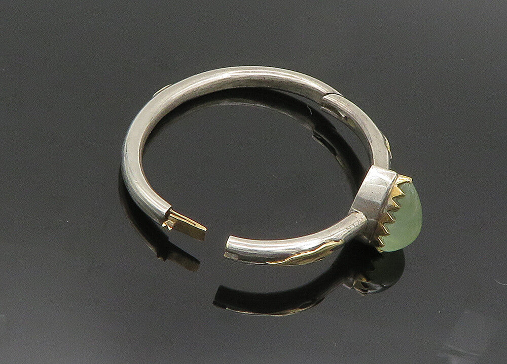 925 Silver & 14K GOLD Vintage Cabochon Peridot Hinge Bangle Bracelet BT8098