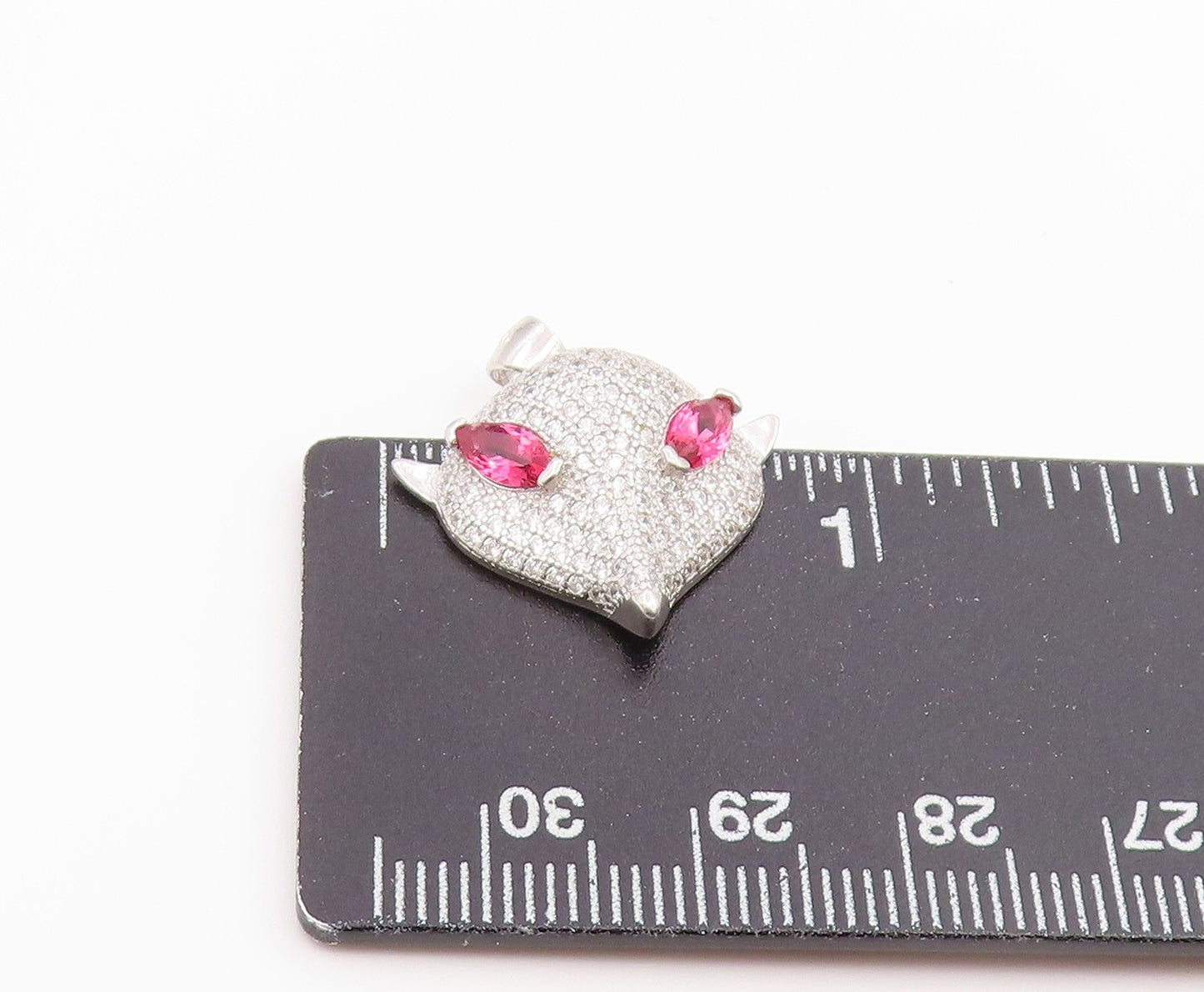 925 Sterling Silver Vintage Pendant Pink Topaz & CZ Sparkling Fox Head PT26588